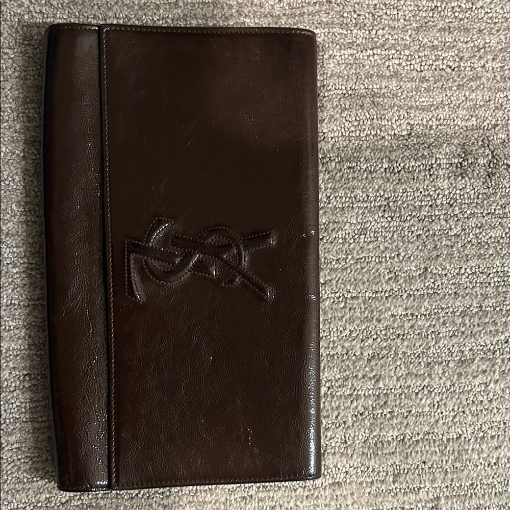 YSL patent Brown Leather Clutch